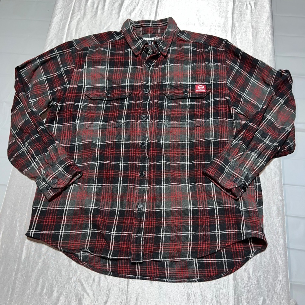 Wolverine Mens Red Black Plaid‎ Heavy Flannel Button Down Shirt Large W1205882